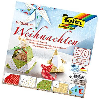 folia 493/2020 – Fällblad jul, 20 x 20 cm, 80 g/kvm, 50 ark sorterade i 5 motiv – perfekt för vackra vikfigurer och former folia 493/2020 – Fällblad jul, 20 x 20 cm, 80 g/kvm, 50 ark sorterade i 5 motiv – perfekt för vackra vikfigurer och former