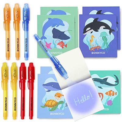 BONNYCO Osynlig Bläckpenna och Anteckningsblock, Förpackning 8 Havet Vulstoffen voor Strandfeestzakjes, Pinata Toys. Födelsedagsdekorationer, Skolpriser, Gåvor till Barn BONNYCO Osynlig Bläckpenna och Anteckningsblock, Förpackning 8 Havet Vulstoffen voor Strandfeestzakjes, Pinata Toys. Födelsedagsdekorationer, Skolpriser, Gåvor till Barn