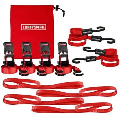 Craftsman CMXAZBS777 10 st svart/röd spännsats med spärrremmar, elastiska remmar, mjuka ögla-remmar och förvaringsväska (3,5 kg brotthållfasthet) - Craftsman CMXAZBS777 10 st svart/röd spännsats med spärrremmar, elastiska remmar, mjuka ögla-remmar och förvaringsväska (3,5 kg brotthållfasthet) -