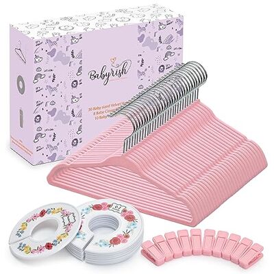 BABYRISH babyhängare i sammet 30-pack, ultratunna halkfria klädhängare för barnkammare med 8 st söta klädavdelare och 10 st hängklämmor för babypojkar och flickor garderobsorganisatör, rosa BABYRISH babyhängare i sammet 30-pack, ultratunna halkfria klädhängare för barnkammare med 8 st söta klädavdelare och 10 st hängklämmor för babypojkar och flickor garderobsorganisatör, rosa