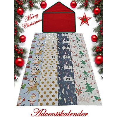 Lemos Home Vacker adventskalender för att fylla själv av tyg bestående av kuvert, papperspåsar och etiketter. Komplett set En fantastisk gåva. Jul (klassisk) Lemos Home Vacker adventskalender för att fylla själv av tyg bestående av kuvert, papperspåsar och etiketter. Komplett set En fantastisk gåva. Jul (klassisk)