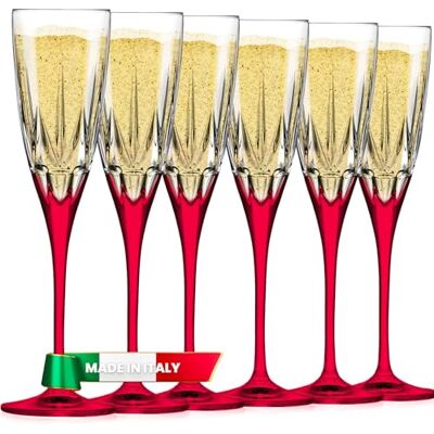 Avilia Set med 6 st 17 cl champagne- eller protorrglas med röd bas tillverkade av slitstark och hållbar Luxion och är idealiska för försökare, fester eller familjemiddagar diskmaskinssäker Avilia Set med 6 st 17 cl champagne- eller protorrglas med röd bas tillverkade av slitstark och hållbar Luxion och är idealiska för försökare, fester eller familjemiddagar diskmaskinssäker