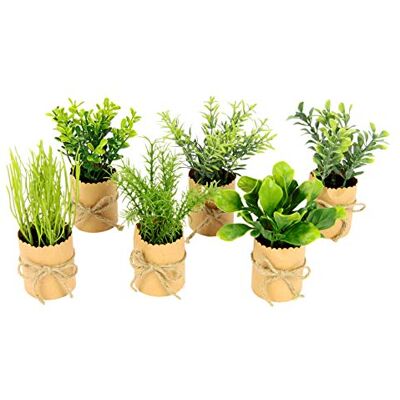 Flair Flower Konstgjord mini örter sortiment i krukor av papper växter konstgjorda växter Eukalyptus Rosmarin babyspinat Thymian Basilikum lök skynt trädgårdsdekoration för kök 6-pack Flair Flower Konstgjord mini örter sortiment i krukor av papper växter konstgjorda växter Eukalyptus Rosmarin babyspinat Thymian Basilikum lök skynt trädgårdsdekoration för kök 6-pack