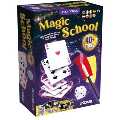 Liscianigiochi Lisciani I'm a Genius Magic School Magilåda för barn från 7 år 40 magitrick att utföra Trolleritillbehör med Svengali-kort, tärningar och trollstav Illustrerad manual Liscianigiochi Lisciani I'm a Genius Magic School Magilåda för barn från 7 år 40 magitrick att utföra Trolleritillbehör med Svengali-kort, tärningar och trollstav Illustrerad manual