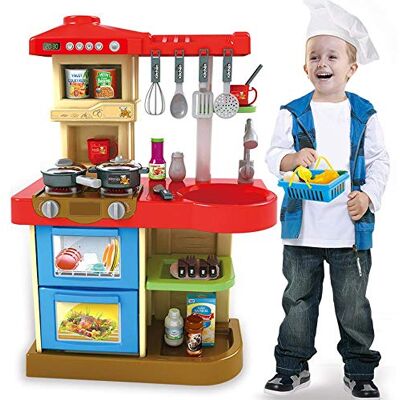BAKAJI Leksakskök för barn med spishällar och ljud öppen ugn och diskmaskin diskbänk och 30 tillbehör My Little Chef Set ingår Mått 52 x 26 x 72 cm (blå BAKAJI Leksakskök för barn med spishällar och ljud öppen ugn och diskmaskin diskbänk och 30 tillbehör My Little Chef Set ingår Mått 52 x 26 x 72 cm (blå