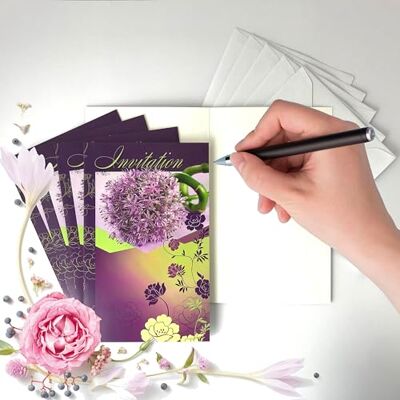 Afie Set med 5 lila blommor inbjudningskort med 5 vita kuvert 9 x 14 cm IV5029 P5 Afie Set med 5 lila blommor inbjudningskort med 5 vita kuvert 9 x 14 cm IV5029 P5