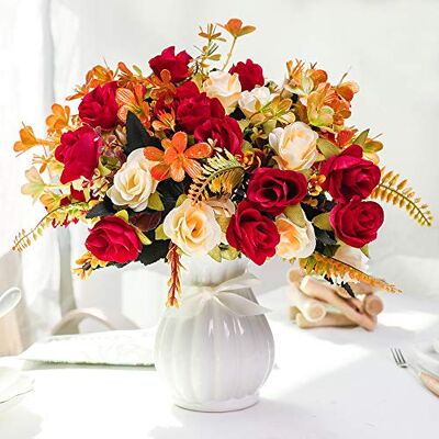 LESING Konstgjord silkesros med vas falska blommor bröllopsblommor buketter arrangemang hem kontor fest bordsuppsats bordsdekoration (röd-1) LESING Konstgjord silkesros med vas falska blommor bröllopsblommor buketter arrangemang hem kontor fest bordsuppsats bordsdekoration (röd-1)