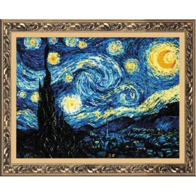 Riolis Broderibild, motiv stjärnnatt av Van Gogh, c1, vit Riolis Broderibild, motiv stjärnnatt av Van Gogh, c1, vit