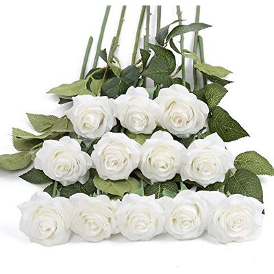 IPOPU 12 st vita rosor konstgjorda blommor bulk äkta beröring falska silkesblommor rosor blomsterarrangemang bukett blommor för alla hjärtans dag hem bröllopsfest trädgård brud dekorationer IPOPU 12 st vita rosor konstgjorda blommor bulk äkta beröring falska silkesblommor rosor blomsterarrangemang bukett blommor för alla hjärtans dag hem bröllopsfest trädgård brud dekorationer