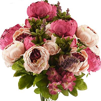 FiveSeasonStuff Vintage konstgjorda pioner silkespion blommor och hortensior för bröllop brud heminredning – vacker blommig bordsuppsats arrangemang dekoration med 2 buketter (blandad rosa) FiveSeasonStuff Vintage konstgjorda pioner silkespion blommor och hortensior för bröllop brud heminredning – vacker blommig bordsuppsats arrangemang dekoration med 2 buketter (blandad rosa)