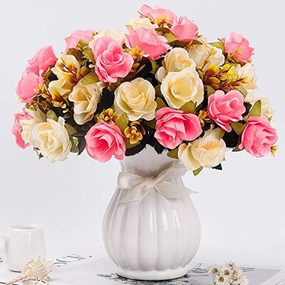 LESING Konstgjord silkesros med vas falska blommor bröllopsblommor buketter arrangemang hem kontor fest bordsuppsats bordsdekoration (rosa-1) LESING Konstgjord silkesros med vas falska blommor bröllopsblommor buketter arrangemang hem kontor fest bordsuppsats bordsdekoration (rosa-1)