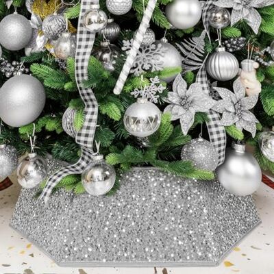 XmasExp Julgran krage 85 cm paljett träd kjol för jul högtid heminredning julgran ring stativ basskydd stor storlek 6 delar silvergrå XmasExp Julgran krage 85 cm paljett träd kjol för jul högtid heminredning julgran ring stativ basskydd stor storlek 6 delar silvergrå