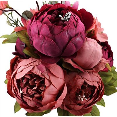 Duovlo Konstgjorda blommor vintage konstgjord pion silkesblommor bröllop heminredning, förpackning med 1 (ny röd) Duovlo Konstgjorda blommor vintage konstgjord pion silkesblommor bröllop heminredning, förpackning med 1 (ny röd)