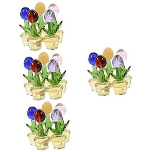 Toyvian 20 St Dockhus Dekoration Dockhus Blommor i Vas Handblåst Glasfigur Miniatyrblommor i Kruka Miniatyr Kaktus Figur Tulpan Blomma Glasfigurer Soda Lime Glas Krukväxt Inomhus-