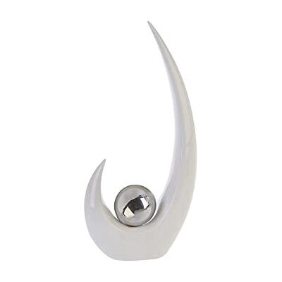GILDE Modern skulptur figur Move – tillverkad av keramik i vit/silver med silverkula – höjd 37 cm GILDE Modern skulptur figur Move – tillverkad av keramik i vit/silver med silverkula – höjd 37 cm