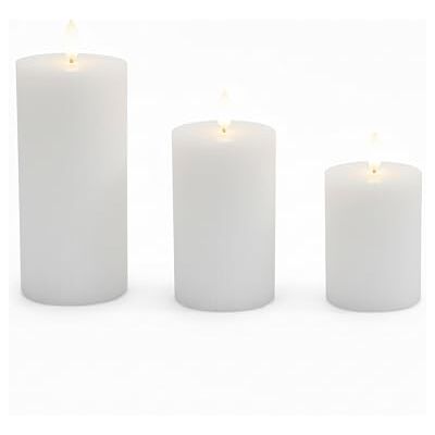 Relaxdays LED pelarljus, 3-delat set, flimrande låga, äkta vax, spårad, flamlös, 18 x 7,5 x 7,5 cm, vit Relaxdays LED pelarljus, 3-delat set, flimrande låga, äkta vax, spårad, flamlös, 18 x 7,5 x 7,5 cm, vit