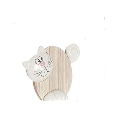 DRW Trä och keramik vit och naturlig kattfigur 8 x 2,5 x 10 cm DRW Trä och keramik vit och naturlig kattfigur 8 x 2,5 x 10 cm