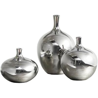 Madison Park Signature Ansen Ceramic Handmade Vase Set Home Décor Metallic Accent Living Room Decoration Ideal for Shelf, Side Table, Mantle Ornaments, Multi Size, Silver 3 PieceQ Madison Park Signature Ansen Ceramic Handmade Vase Set Home Décor Metallic Accent Living Room Decoration Ideal for Shelf, Side Table, Mantle Ornaments, Multi Size, Silver 3 PieceQ