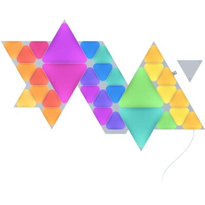 Nanoleaf Shapes Mini Triangel Starter Kit Bundle, 32 smarta triangelformade LED-paneler RGBW (28 mini 4 triangel) – modulär WLAN 16 miljoner färger vägglampa inomhus, musik och skärm synk, dekoration Nanoleaf Shapes Mini Triangel Starter Kit Bundle, 32 smarta triangelformade LED-paneler RGBW (28 mini 4 triangel) – modulär WLAN 16 miljoner färger vägglampa inomhus, musik och skärm synk, dekoration
