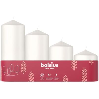 bolsius släta blockljus – uppsättning om 4 – adventstid – vit – olika storlekar – dekorativa hushållsljus – lång brinntid – oparfymerad – med naturligt växtvax – utan palmolja – advent bolsius släta blockljus – uppsättning om 4 – adventstid – vit – olika storlekar – dekorativa hushållsljus – lång brinntid – oparfymerad – med naturligt växtvax – utan palmolja – advent