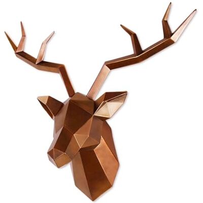 Keygift hjorthuvud väggdekor geometrisk antik koppar hjorthorn väggskulptur falskt harts djurhuvud staty vägghängande bordsuppsats redo att hänga – 35 x 13 cm Keygift hjorthuvud väggdekor geometrisk antik koppar hjorthorn väggskulptur falskt harts djurhuvud staty vägghängande bordsuppsats redo att hänga – 35 x 13 cm