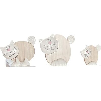 DRW Set 3 katter trä och keramik vit och naturlig 8x2,5x10-16x5x12-23x5x19 cm DRW Set 3 katter trä och keramik vit och naturlig 8x2,5x10-16x5x12-23x5x19 cm