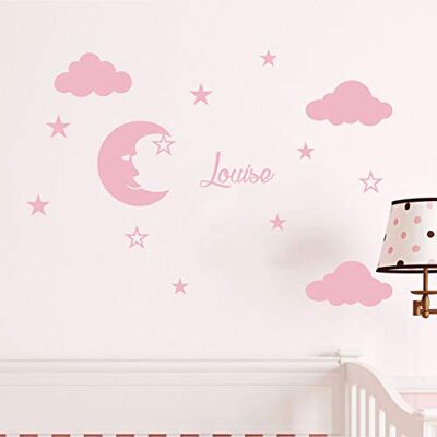 Ambiance Sticker Personligt förnamn klistermärken klistermärken månen och moln väggdekoration för barnrum 2 ark 25 x 30 cm och 40 x 30 cm pulverrosa Ambiance Sticker Personligt förnamn klistermärken klistermärken månen och moln väggdekoration för barnrum 2 ark 25 x 30 cm och 40 x 30 cm pulverrosa