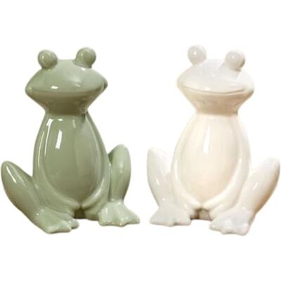 DRW Figurer Sittande grodor Grön och Vit 2 stycken Set 8 x 6 x 13 cm DRW Figurer Sittande grodor Grön och Vit 2 stycken Set 8 x 6 x 13 cm
