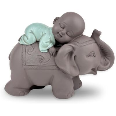 Zen Light Zen'Light Staty Buddha bonze sovande på elefant – zenatmosfär i ditt heliga rum – vacker lyckobringande figur – H 9,5 cm, brun och grön Zen Light Zen'Light Staty Buddha bonze sovande på elefant – zenatmosfär i ditt heliga rum – vacker lyckobringande figur – H 9,5 cm, brun och grön