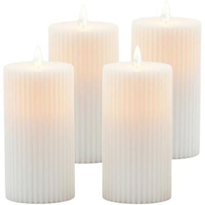 Relaxdays LED flamlösa ljus 4-pack med flimrande låga, räfflade plastpelare, 17,5 x 8 x 8 cm, vit Relaxdays LED flamlösa ljus 4-pack med flimrande låga, räfflade plastpelare, 17,5 x 8 x 8 cm, vit