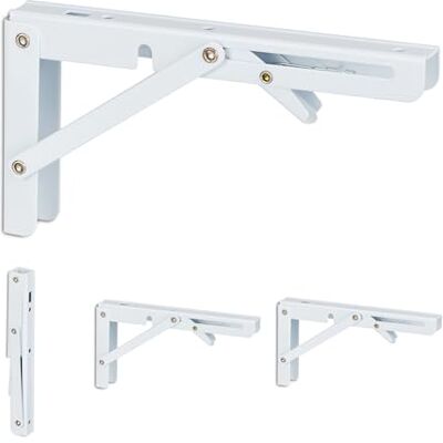 Relaxdays Hyllkonsol uppsättning om 4, fällbart hyllstöd, för väggen, hyllvinkel, metall, H x B x D: 11 x 3 x 20 cm, vit Relaxdays Hyllkonsol uppsättning om 4, fällbart hyllstöd, för väggen, hyllvinkel, metall, H x B x D: 11 x 3 x 20 cm, vit