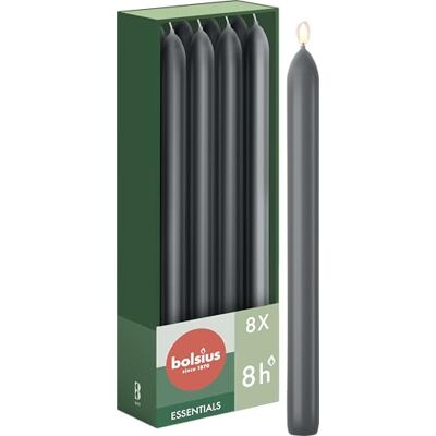 bolsius Släta stavljus – antracit – 8 stycken i kartong – 24 cm – längd brinntid 8 timmar – oparfymerat – 25% naturligt växtvax – droppfritt – utan palmolja bolsius Släta stavljus – antracit – 8 stycken i kartong – 24 cm – längd brinntid 8 timmar – oparfymerat – 25% naturligt växtvax – droppfritt – utan palmolja