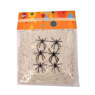 Ciao Dekorativa spindelnät (120 g) med 6 spindlar, vit, svart, 120 g, 65127 Ciao Dekorativa spindelnät (120 g) med 6 spindlar, vit, svart, 120 g, 65127