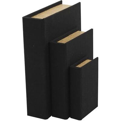 Deco 79 Linne Faux Boklåda, Set med 3 30 cm, 23 cm, 15 cm H, Svart Deco 79 Linne Faux Boklåda, Set med 3 30 cm, 23 cm, 15 cm H, Svart