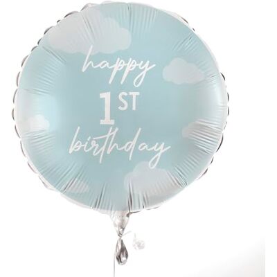Ginger Ray 'Happy 1st Birthday' blå rund folieballong festdekoration 45 cm Ginger Ray 'Happy 1st Birthday' blå rund folieballong festdekoration 45 cm