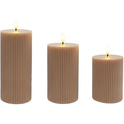 Relaxdays LED-ljus 3-delat set med flimrande lågor, äkta vax, spår, flamlösa, 18 x 7,5 x 7,5 cm, Mocha-Mousse Relaxdays LED-ljus 3-delat set med flimrande lågor, äkta vax, spår, flamlösa, 18 x 7,5 x 7,5 cm, Mocha-Mousse