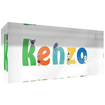 Little Helper dekorativ souvenir i klar polerad akryl som diamant stil färgglad illustrativ stil med ung pojknamn Kenzo 5 x 21 x 2 cm stor Little Helper dekorativ souvenir i klar polerad akryl som diamant stil färgglad illustrativ stil med ung pojknamn Kenzo 5 x 21 x 2 cm stor