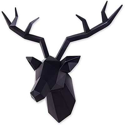 Keygift hjorthuvud till väggdekoration, geometrisk vit hjorthorn, väggskulptur, imiterad taxidermi, djurhuvud i harts, mått: 48 x 18 x 43 cm Keygift hjorthuvud till väggdekoration, geometrisk vit hjorthorn, väggskulptur, imiterad taxidermi, djurhuvud i harts, mått: 48 x 18 x 43 cm