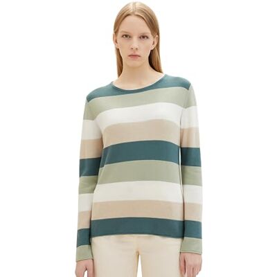 TOM TAILOR damtröja, 35540 – grön flerfärgad randig, XL TOM TAILOR damtröja, 35540 – grön flerfärgad randig, XL