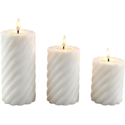 Relaxdays LED-ljus, set om 3, 3 storlekar, flimrande låga, äkta vax, vriden design, flamlösa stumpljus, vita Relaxdays LED-ljus, set om 3, 3 storlekar, flimrande låga, äkta vax, vriden design, flamlösa stumpljus, vita