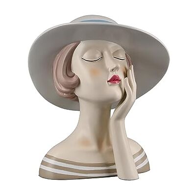 GILDE Dekorativ skulptur figur dam – med hatt röda läppar – dekoration badrum vardagsrum – höjd 18 cm – vit kräm GILDE Dekorativ skulptur figur dam – med hatt röda läppar – dekoration badrum vardagsrum – höjd 18 cm – vit kräm