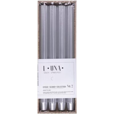 DONAU HOME Set långa stavljus räfflade/silver/4 stycken/30 x Ø 2,25 cm oparfymerade/räfflade stavljus/bordsljus för dekoration i vardagsrummet, badrum/10 timmars brinntid/ljusstakar DONAU HOME Set långa stavljus räfflade/silver/4 stycken/30 x Ø 2,25 cm oparfymerade/räfflade stavljus/bordsljus för dekoration i vardagsrummet, badrum/10 timmars brinntid/ljusstakar
