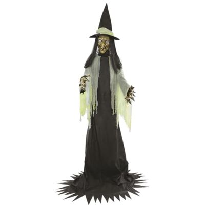 Riethmüller Animatronic XXL häxa 300 cm – halloween dekoration inomhus – fest, gotisk figur naturlig storlek – animerad, lysande ögon, roterande huvud, ljud och rörelsesensor – 3 språk Riethmüller Animatronic XXL häxa 300 cm – halloween dekoration inomhus – fest, gotisk figur naturlig storlek – animerad, lysande ögon, roterande huvud, ljud och rörelsesensor – 3 språk