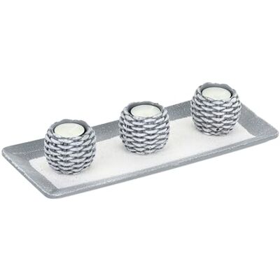 Relaxdays stearinljus, set med dekorativ bricka, 3 värmeljushållare och sand, bordsdekoration vardagsrum, dekorativa värmeljus, grå/vit Relaxdays stearinljus, set med dekorativ bricka, 3 värmeljushållare och sand, bordsdekoration vardagsrum, dekorativa värmeljus, grå/vit