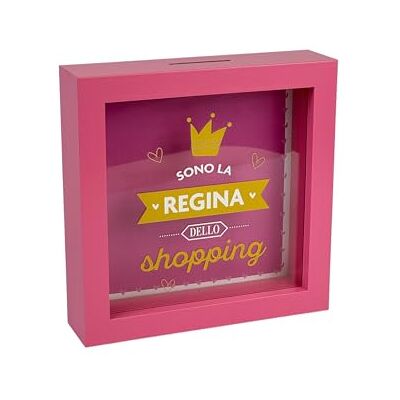 Creative Dekorativ spargris "shoppingdrottning", rosa, 16 x 16 cm, ram med myntfack Creative Dekorativ spargris "shoppingdrottning", rosa, 16 x 16 cm, ram med myntfack