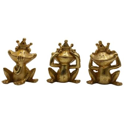 Dekohelden24 Dekorativ brosch i en uppsättning av 3 – se, hörs inte, prata inte, gjord av polyharts, grodkung i guld, storlek: L/B/H 3 x 6 x 8 cm Dekohelden24 Dekorativ brosch i en uppsättning av 3 – se, hörs inte, prata inte, gjord av polyharts, grodkung i guld, storlek: L/B/H 3 x 6 x 8 cm