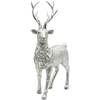 Dekohelden24 Dekorhjälte24 keramisk dekorativ figur, modern dekorativ staty, lantlig skulptur som hjort i silver – glitter, stående, L/B/H: 14 x 8 x 21 cm Dekohelden24 Dekorhjälte24 keramisk dekorativ figur, modern dekorativ staty, lantlig skulptur som hjort i silver – glitter, stående, L/B/H: 14 x 8 x 21 cm