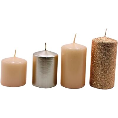 Dekohelden24 Adventsljus, blockljus, adventskransljus, bordsljus, bordsljus i beige cappuccino och bronsglitter, leveransomfattning 4 stycken, upphöjd från L/B/H 5 x 5 cm till L/B/H 5 x 5 cm till L/B/H 5 x 5 x 9 Dekohelden24 Adventsljus, blockljus, adventskransljus, bordsljus, bordsljus i beige cappuccino och bronsglitter, leveransomfattning 4 stycken, upphöjd från L/B/H 5 x 5 cm till L/B/H 5 x 5 cm till L/B/H 5 x 5 x 9