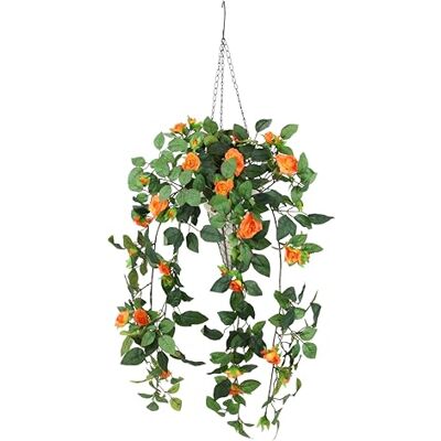 Flair Flower Konstgjord rosberlock 80 cm med metallkorg och hängande enhet, orange Flair Flower Konstgjord rosberlock 80 cm med metallkorg och hängande enhet, orange