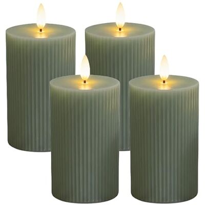 Relaxdays LED-ljus, set om 4, H x D: 13 x 7,5 cm, flimrande låga, äkta vax, spår, flamlösa blockljus, salvia Relaxdays LED-ljus, set om 4, H x D: 13 x 7,5 cm, flimrande låga, äkta vax, spår, flamlösa blockljus, salvia